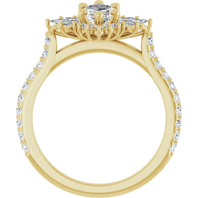 1.00CT Marquis Diamond with Halo 14KT Gold Ring (Center Stone Not Included)