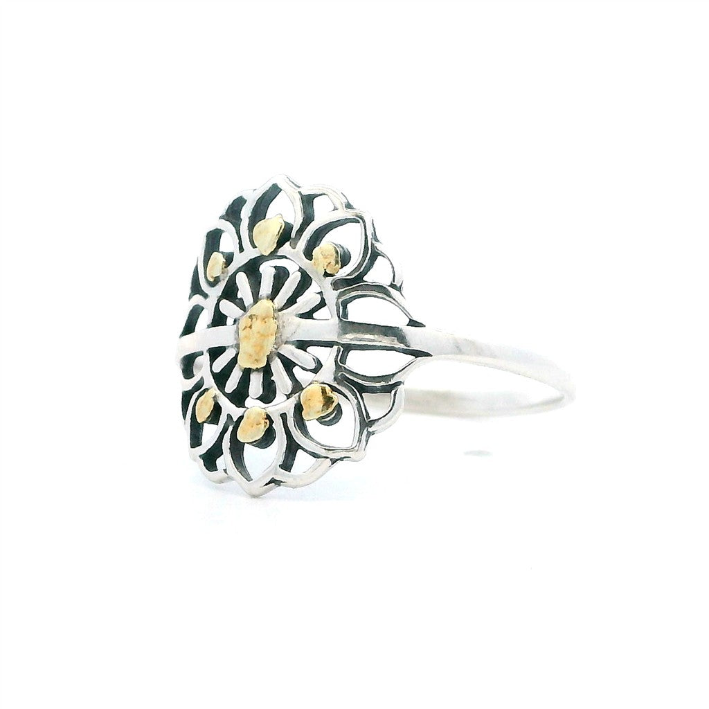 Free Form Womens Alaskan Gold Nugget Fashion Ring 2 mm wide Sterling Silver & Alaskan Gold Nugget Size 8
