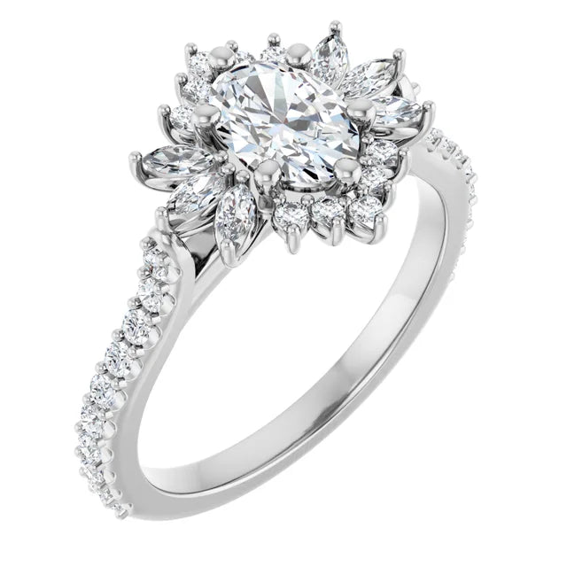 1.00CT Marquis Diamond with Halo 14KT White Gold Ring (Center Stone Not Included)