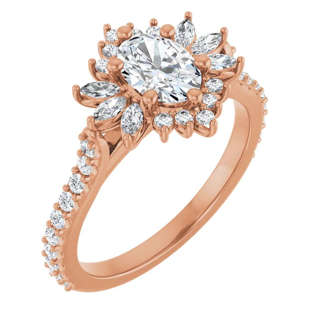1.00CT Marquis Diamond with Halo 14KT Rose Gold Ring (Center Stone Not Included)