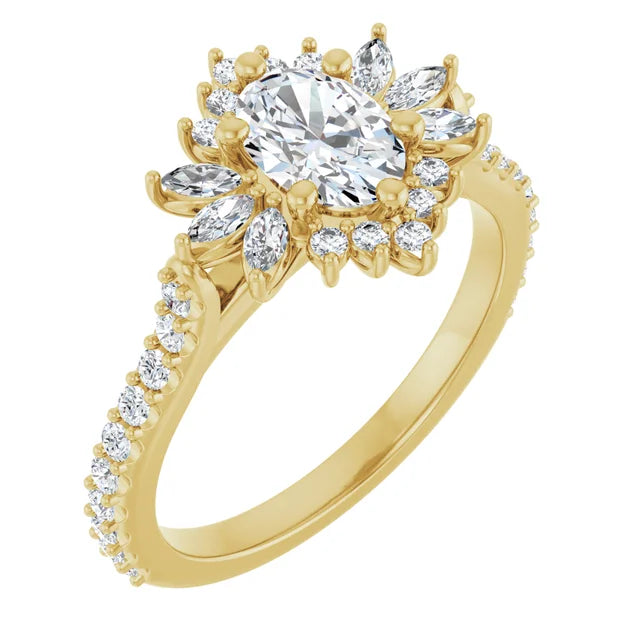 1.00CT Marquis Diamond with Halo 14KT Gold Ring (Center Stone Not Included)