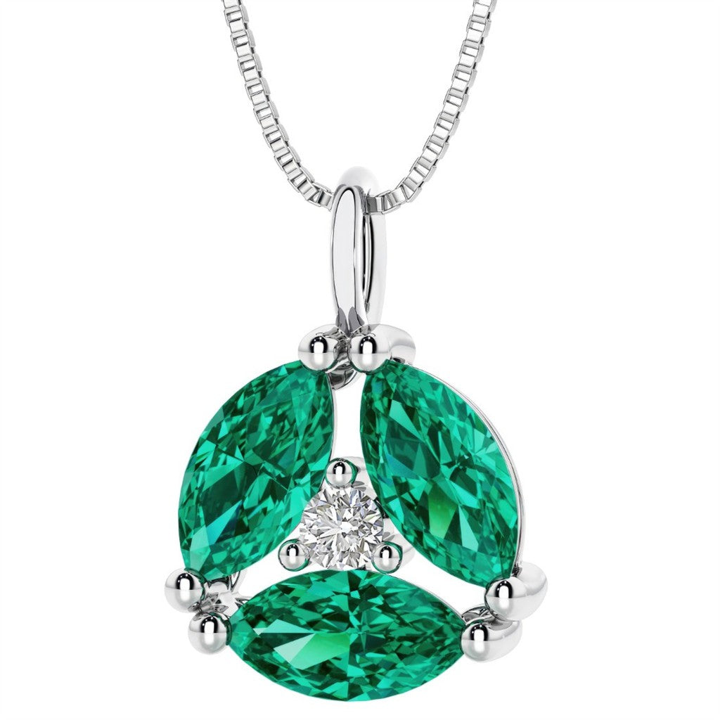 Drop Pendant Sterling Silver White with Marquise Emerald Labs