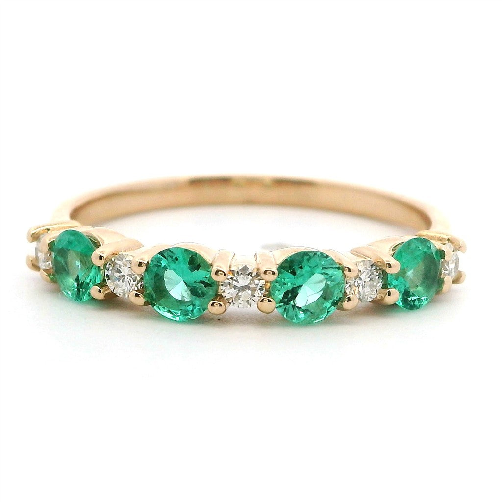 Stackable Style Colored Stone Ring 14 Karat Yellow with Emeralds & Diamonds Accent size 6