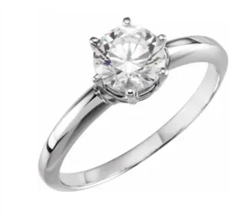 1 Carat Solitare Style Engagement Ring White 14 Karat Gold Size 6 1.00 Carat Round Cubic Zirconia