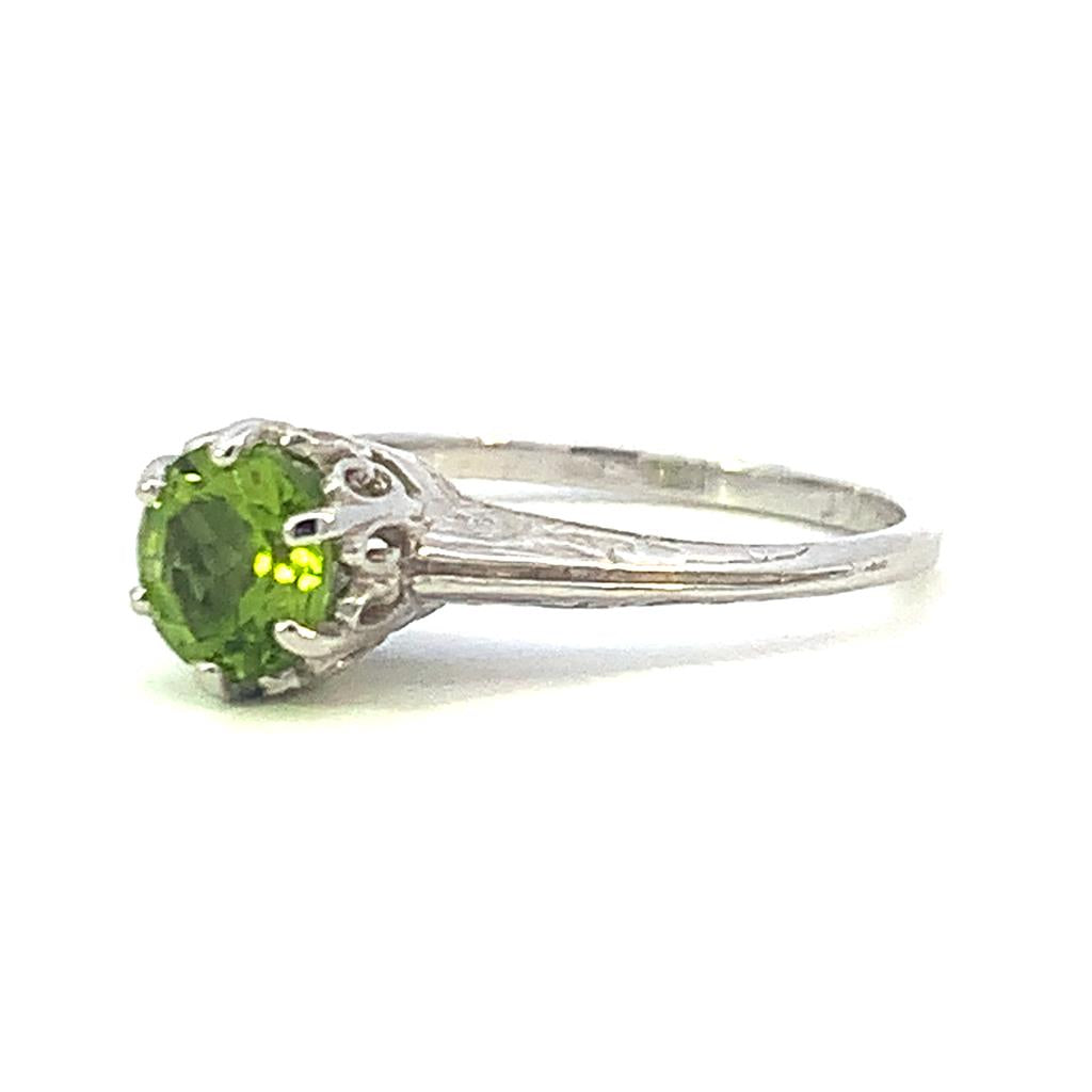 Antique Style Colored Stone Ring 14 KT White with Peridot size 6.25