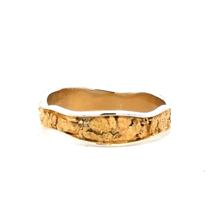 5mm Wide Wavy Channel Style Womans Wedding Bands With Gold Nugget Continuum Silver & Alaskan Gold Nugget Two Tone size 7