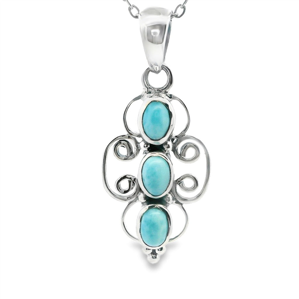 Free Form Pendant Sterling Silver Silver with Cabochon Oval Larimars