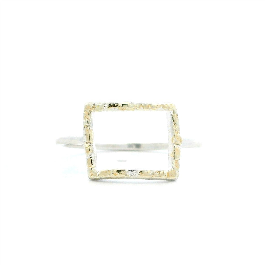 Geometric Womens Alaskan Gold Nugget Fashion Ring 2 mm wide Sterling Silver & Alaskan Gold Nugget Size 6