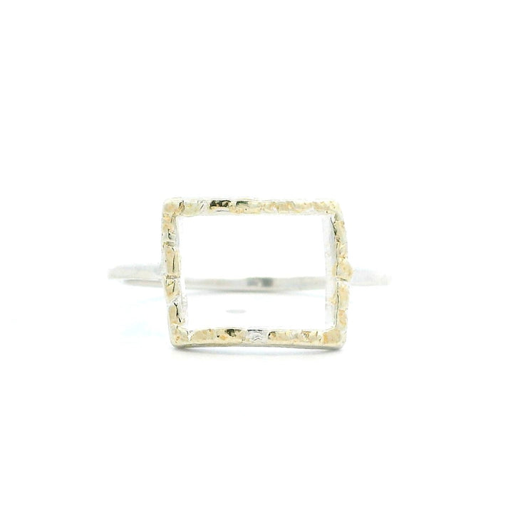 Geometric Womens Alaskan Gold Nugget Fashion Ring 2 mm wide Sterling Silver & Alaskan Gold Nugget Size 9