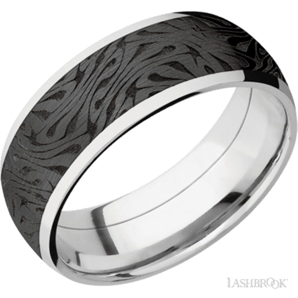 Straight Inlay Style Wedding Band 14 Karat Gold White 8mm wide size 10