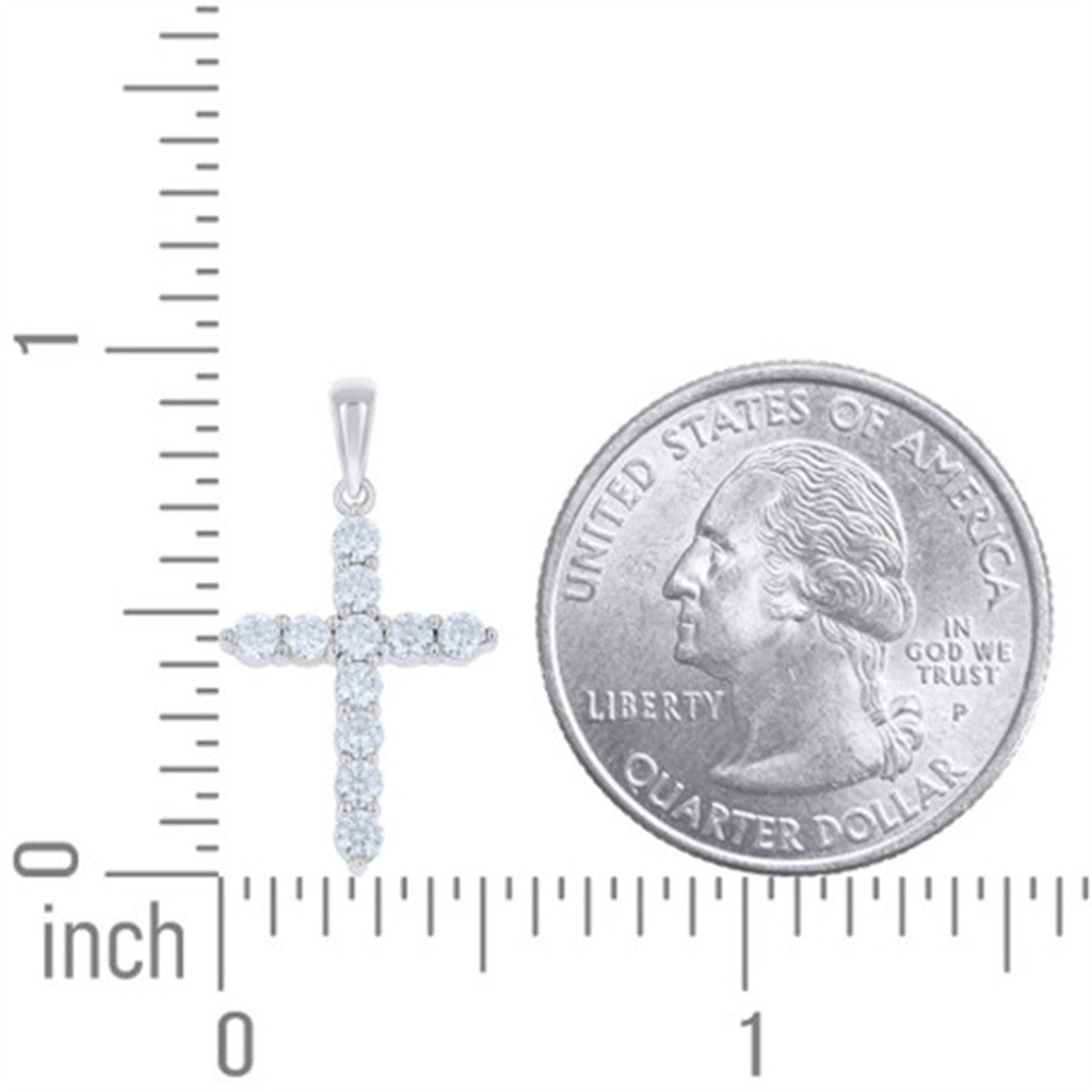 Cross Pendant Sterling Silver White with Round Moissanite