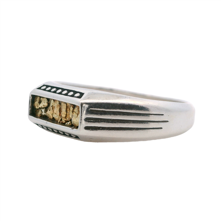 Signet Men's Ring Sterling Silver & Alaskan Gold Nugget Size 11