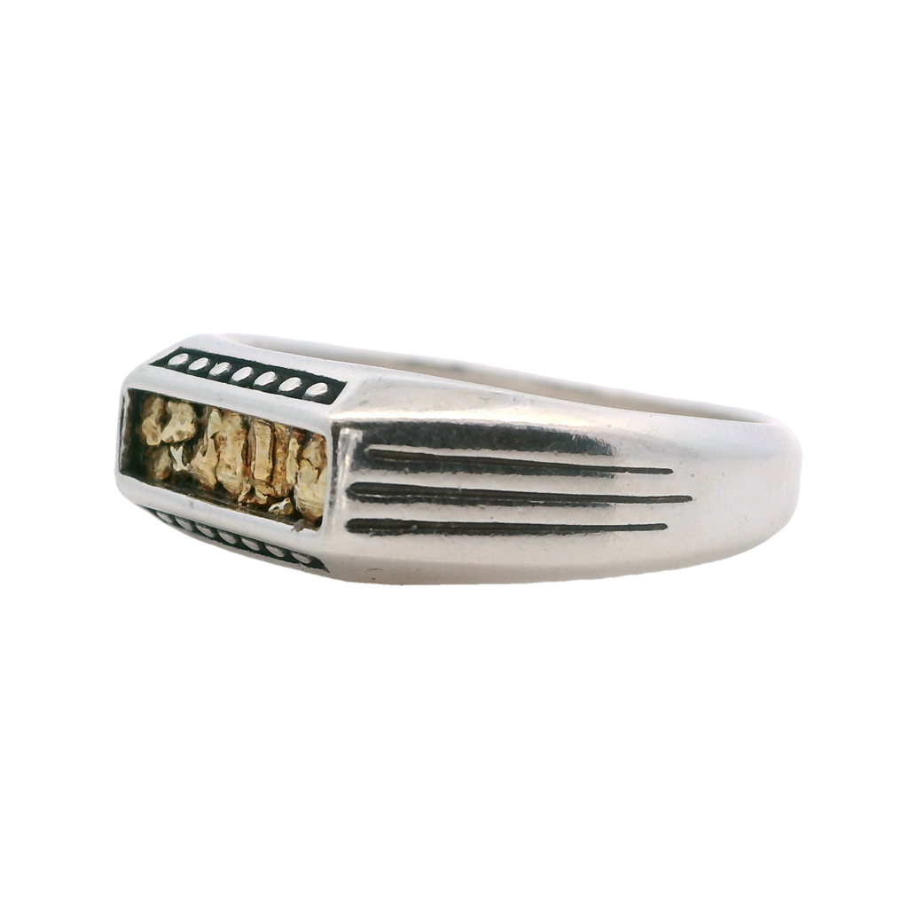 Signet Men's Ring Sterling Silver & Alaskan Gold Nugget Size 12