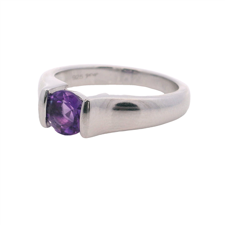 Solitare Style Rings Silver with Stones Sterling Silver White with Amethyst size 7.25