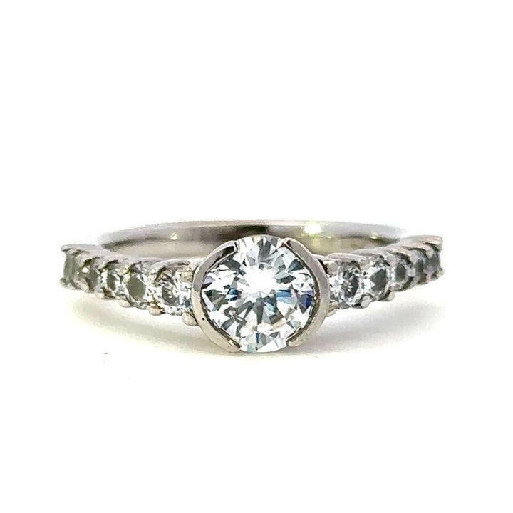 Solitare Accent Style Diamond Engagement Ring Alloy White 
(Center Stone Not Included)