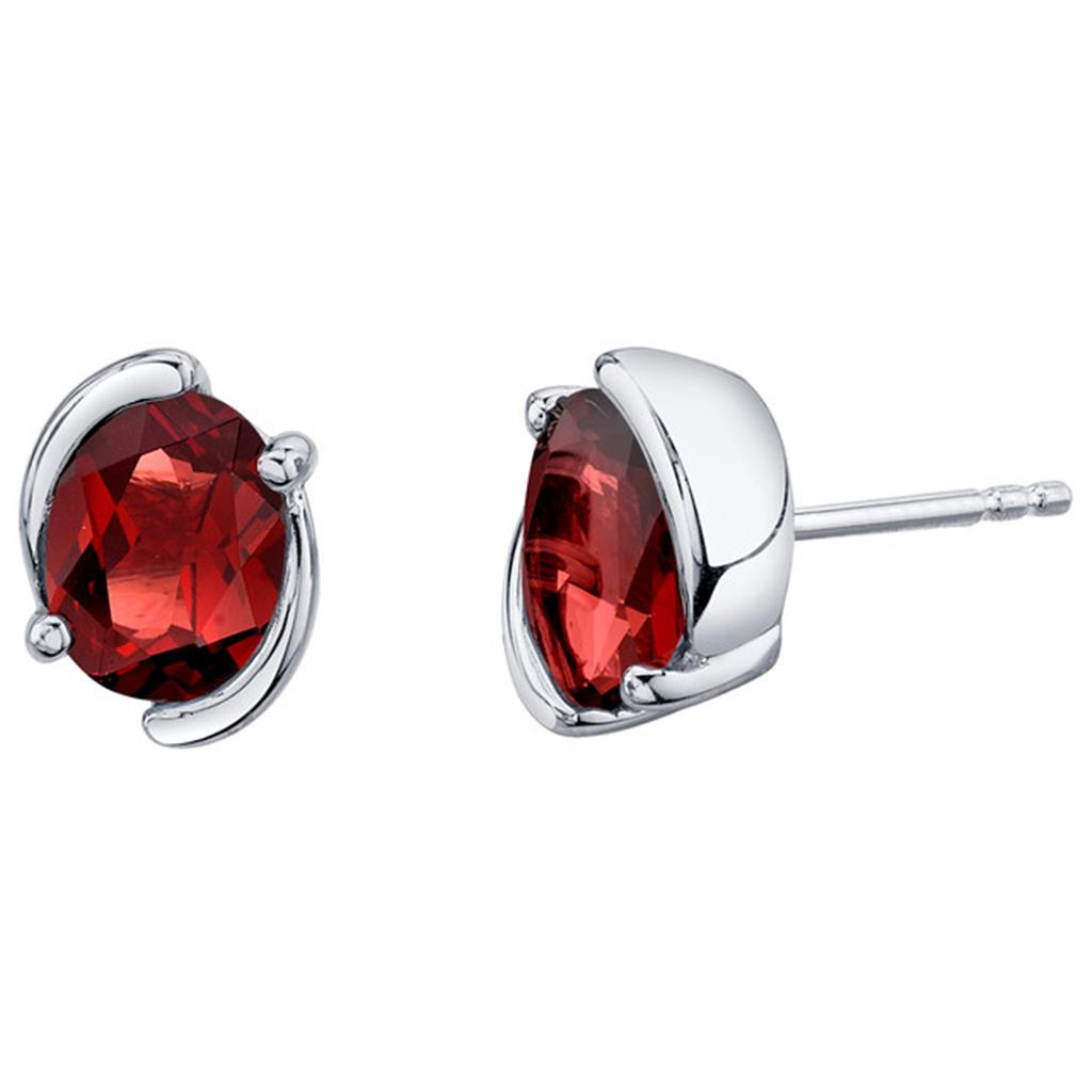 Single Stone Stud Style .925 White With Oval Garnet Mozambiques