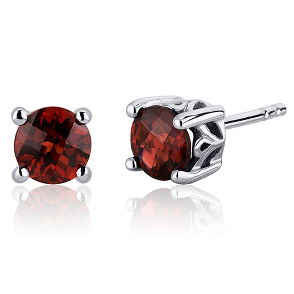 Single Stone Stud Style .925 White With Round Garnet Mozambiques