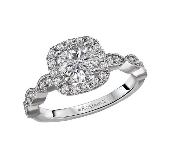 Halo Style Diamond Engagement Ring Sterling Silver White 
(Center Stone Not Included)