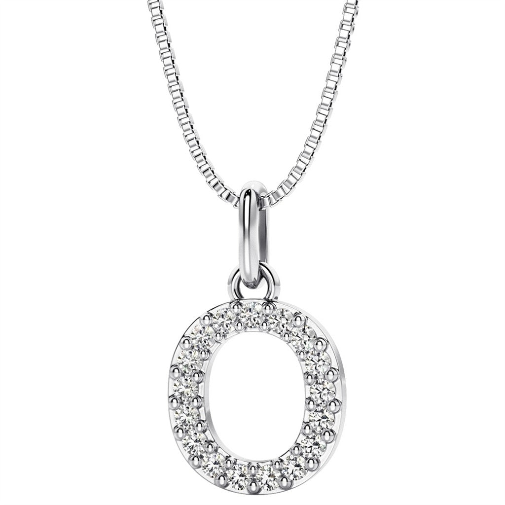Initial Pendant Diamond Lab Grown Sterling Silver White with Round F/G Diamond