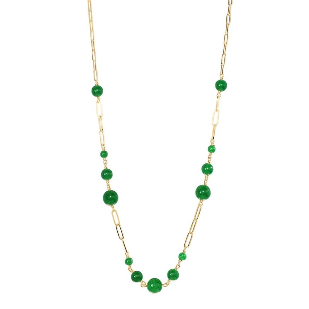Station Colored Stone Necklace 14 KT Yellow With Jade 17" Long