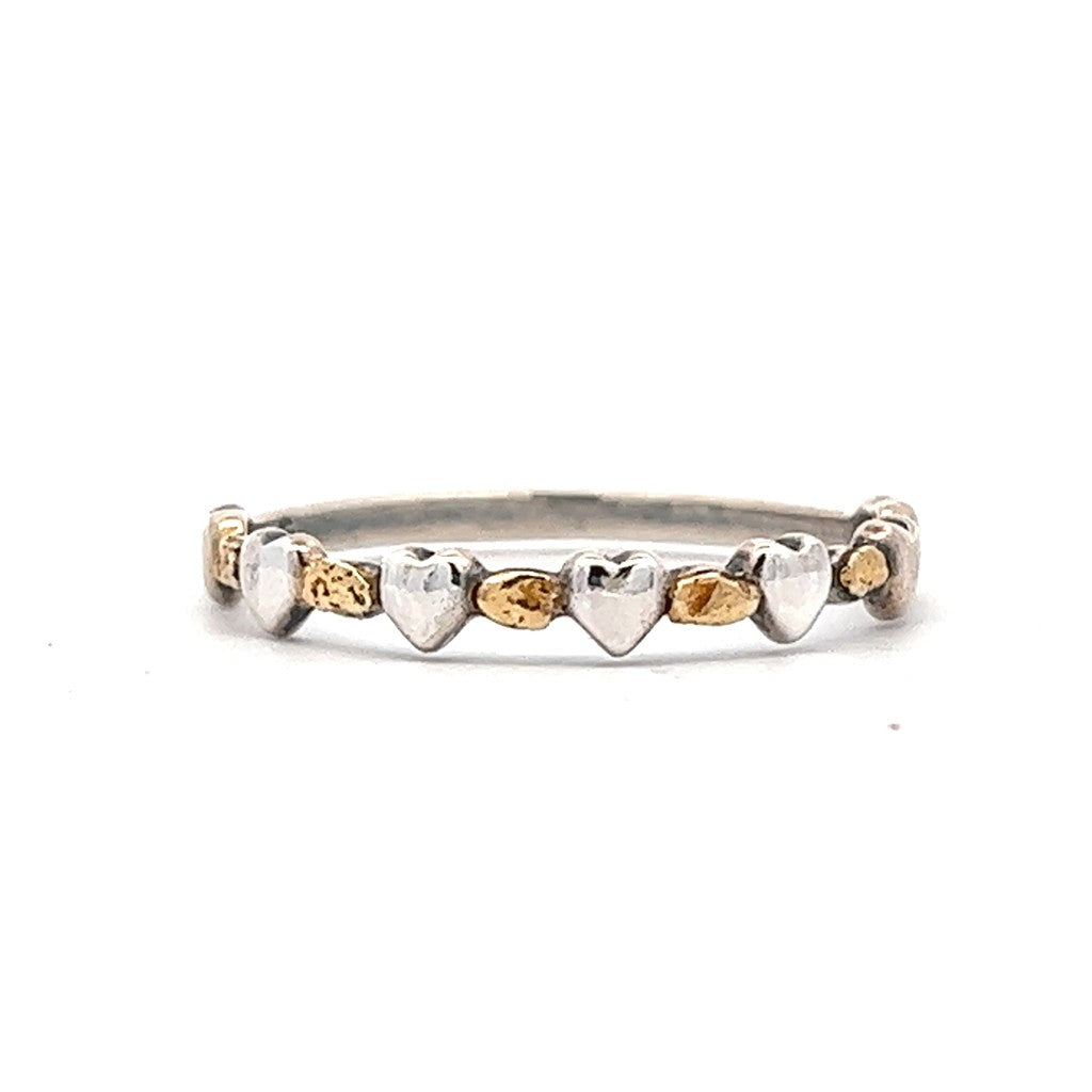 Heart Stack-Able Womens Alaskan Gold Nugget Fashion Ring Sterling Silver & Alaskan Gold Nugget Size 7