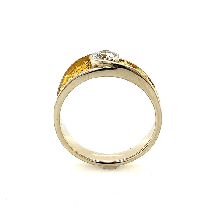 Tapered Channel Band Style Gold Nugget Ring Men's 14 Karat Gold Two Tone with Diamond size 11