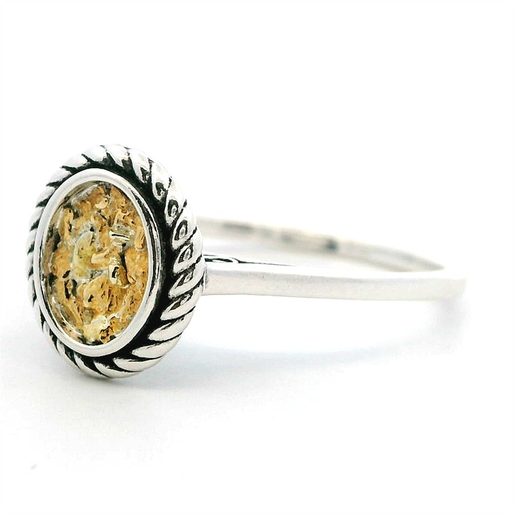 Signet Womens Alaskan Gold Nugget Fashion Ring 2 mm wide Sterling Silver & Alaskan Gold Nugget Size 6