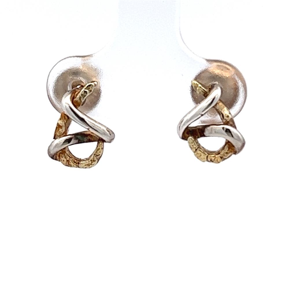 Freeform Stud Sterling Silver Earrings Accented with Alaskan Gold Nuggets