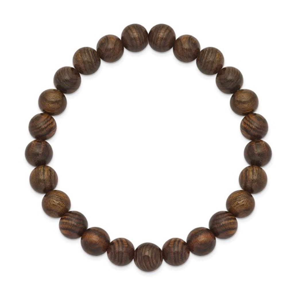 Stretch Style Gemstone Bead Bracelet Elastic with Brown Wood 7"