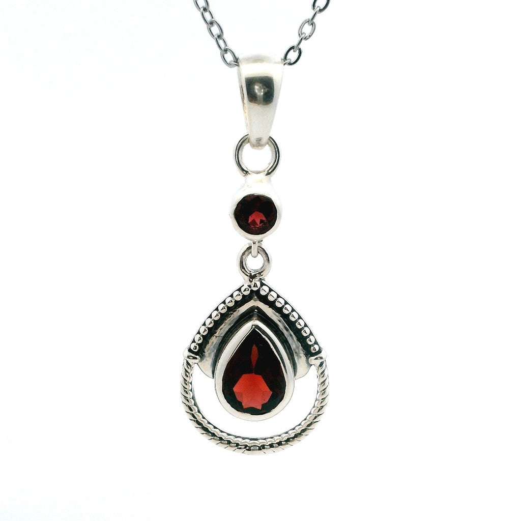 Free Form Pendant Sterling Silver Silver with Pear Garnet Mozambique