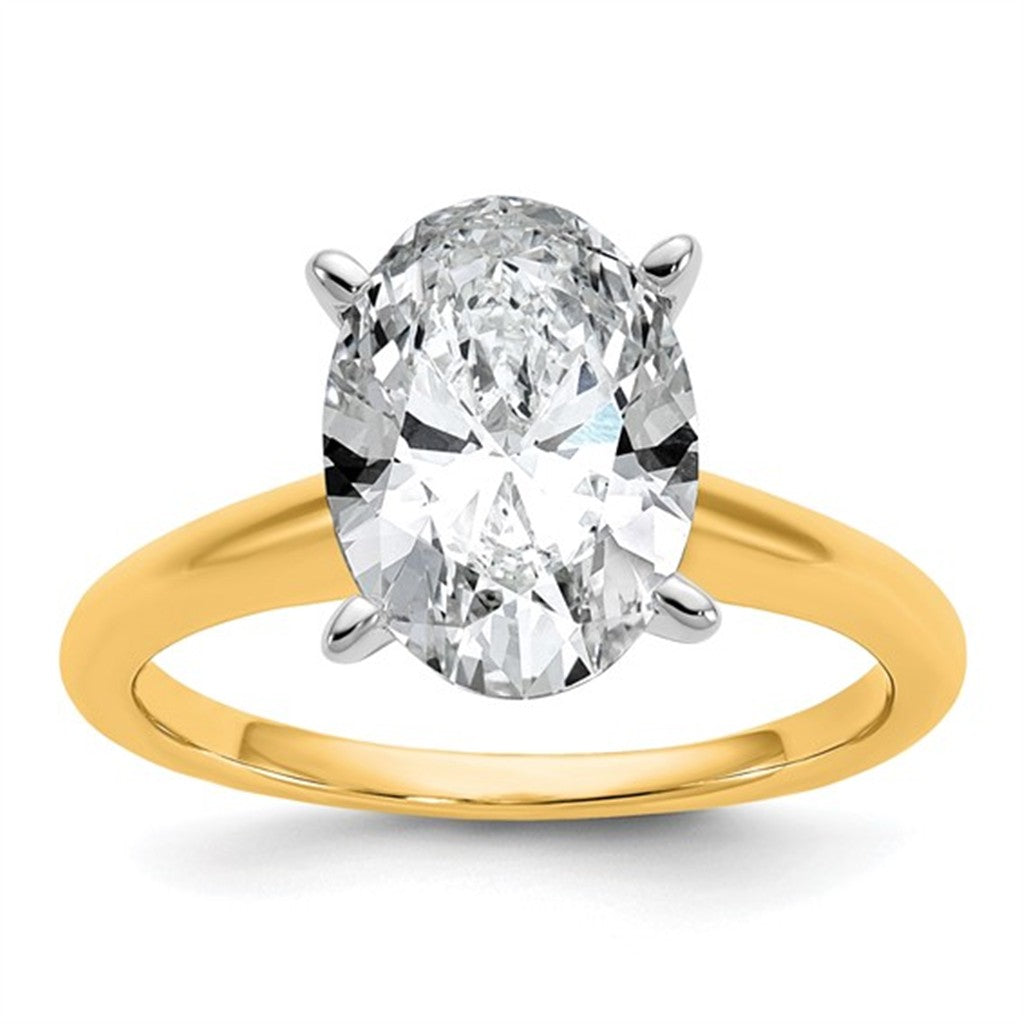 Solitare Lab Diamond Engagement Ring Two Tone 14 Karat Gold With A 3.00 Carat Oval Shape Lab Diamond Center