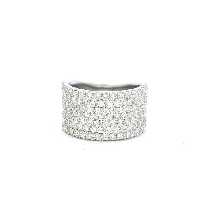 Cigar Band Style Fashion Ring 18 Karat White with Diamonds size 6.75