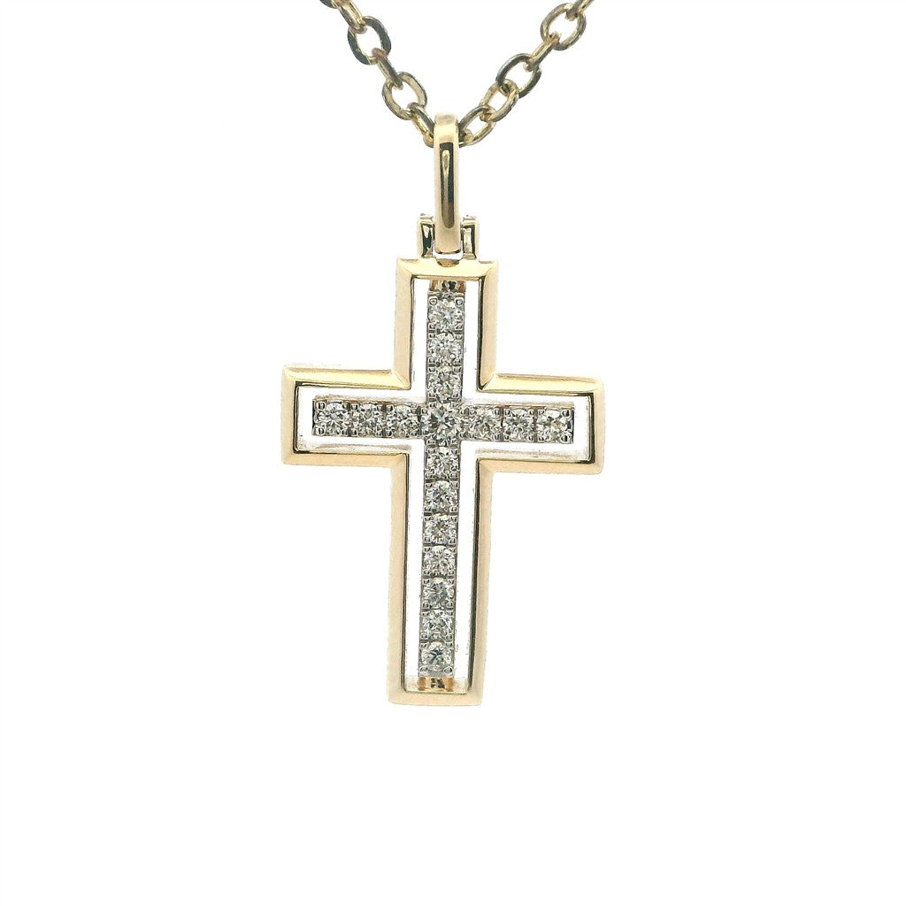 Cross Pendants 14 Karat Yellow with Round Diamonds