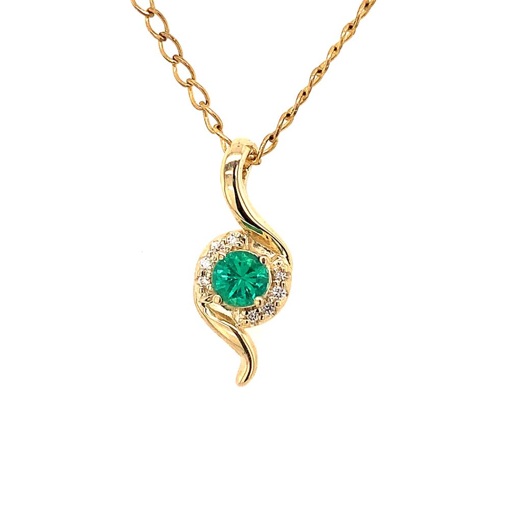 Free Form Pendants 14 KT Yellow with Round Emerald