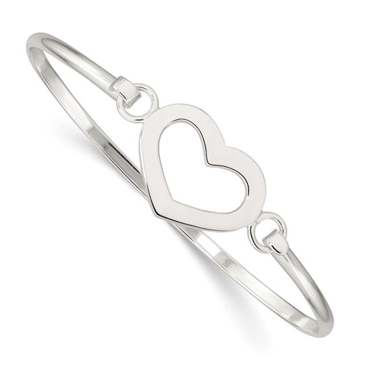 Heart Bangle Silver Bracelet .925 White Color 7" Long