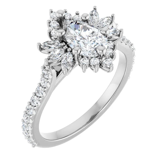 1.00CT Marquis Diamond with Halo 14KT White Gold Ring (Center Stone Not Included)
