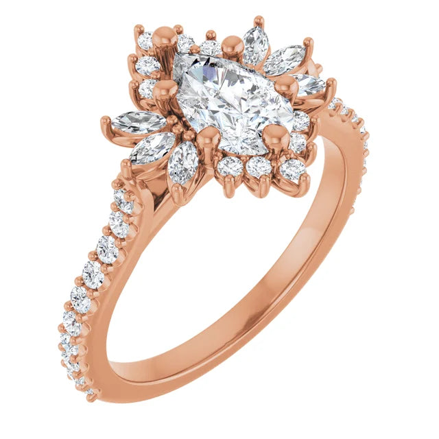 1.00CT Marquis Diamond with Halo 14KT Rose Gold Ring (Center Stone Not Included)