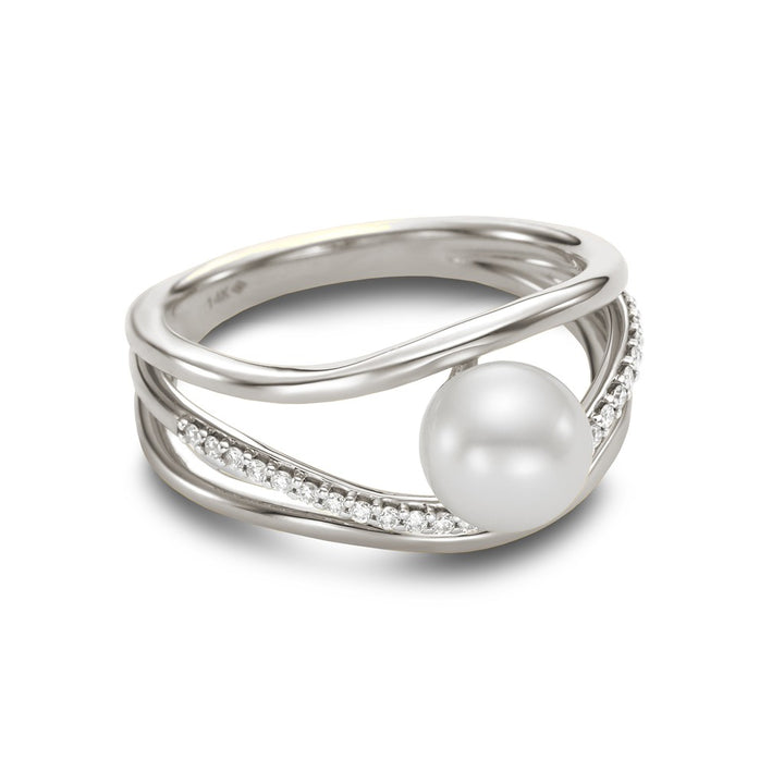 Fashion Style Pearl Ring 14 Karat Gold White with Fresh Water Pearl & Diamond Accent size 6