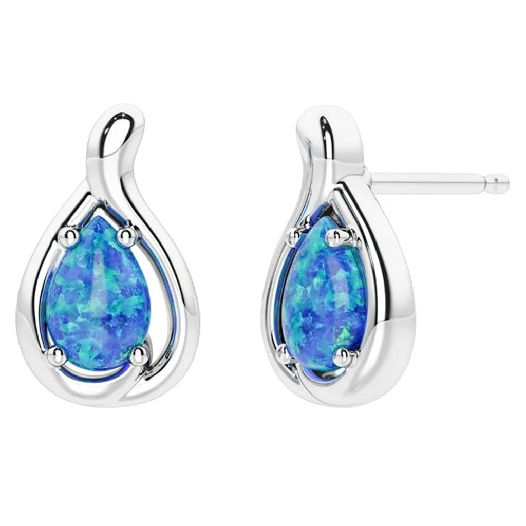 Sterling Silver Post Earrings With Colored Stone