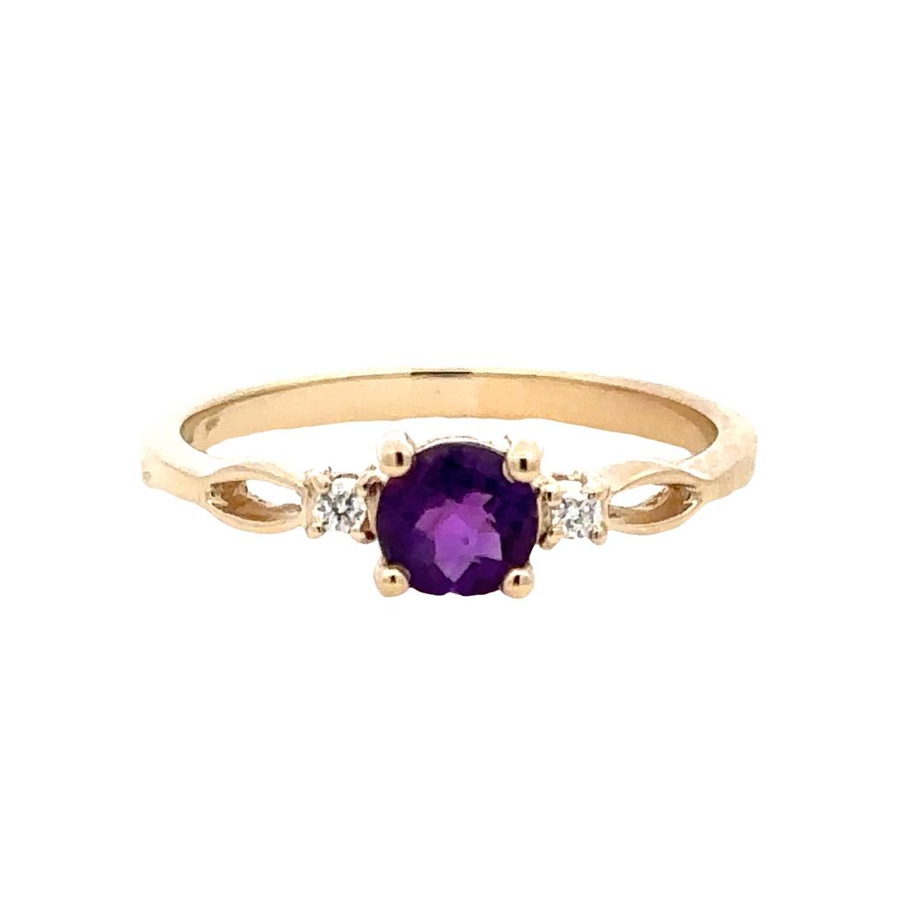 Promise Style Colored Stone Ring 14 KT Yellow with Amethyst & Diamonds Accent size 8