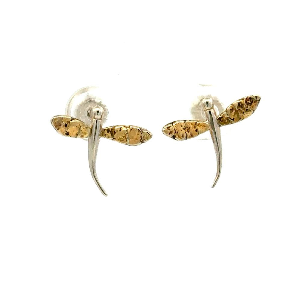 Dragonfly Stud Sterling Silver Earrings Accented with Alaskan Gold Nuggets