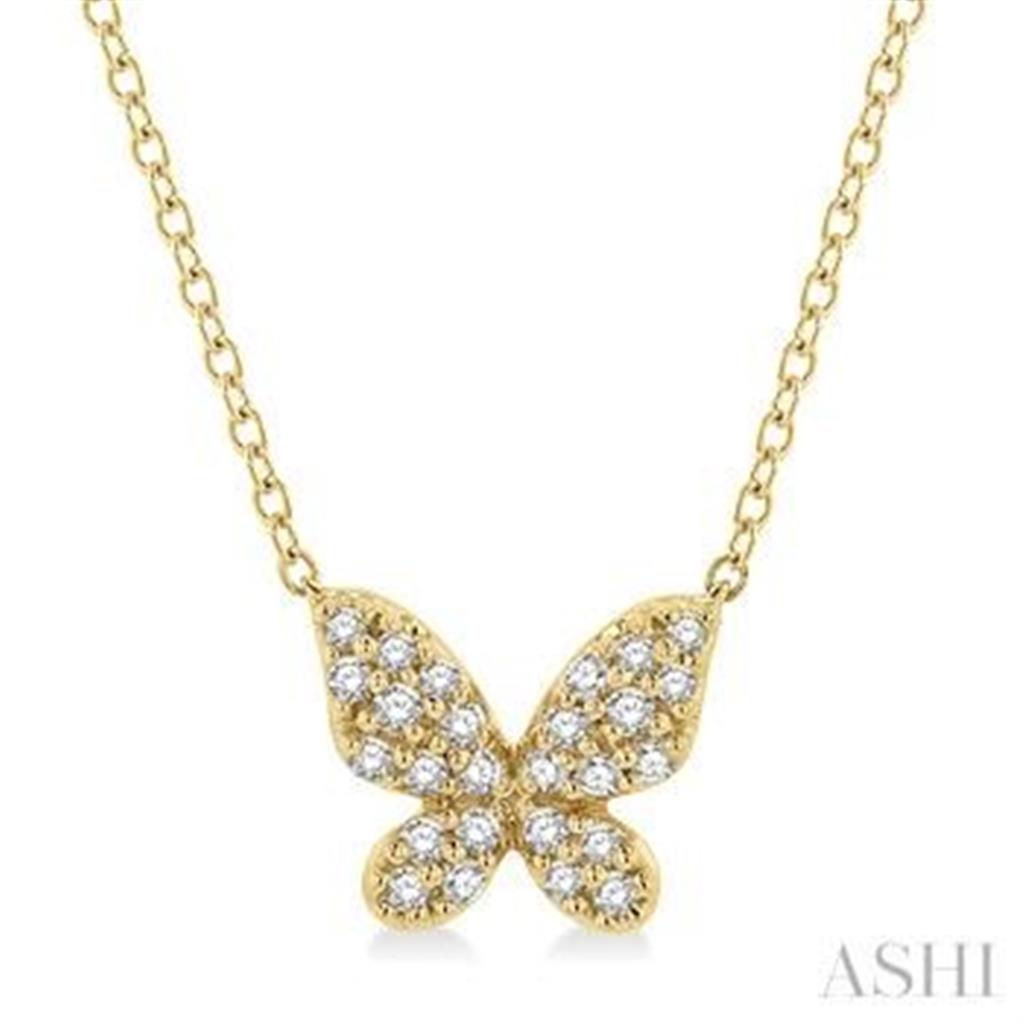 Butterfly Y Style Necklace 10 Karat Gold Yellow With Diamonds 18" Long