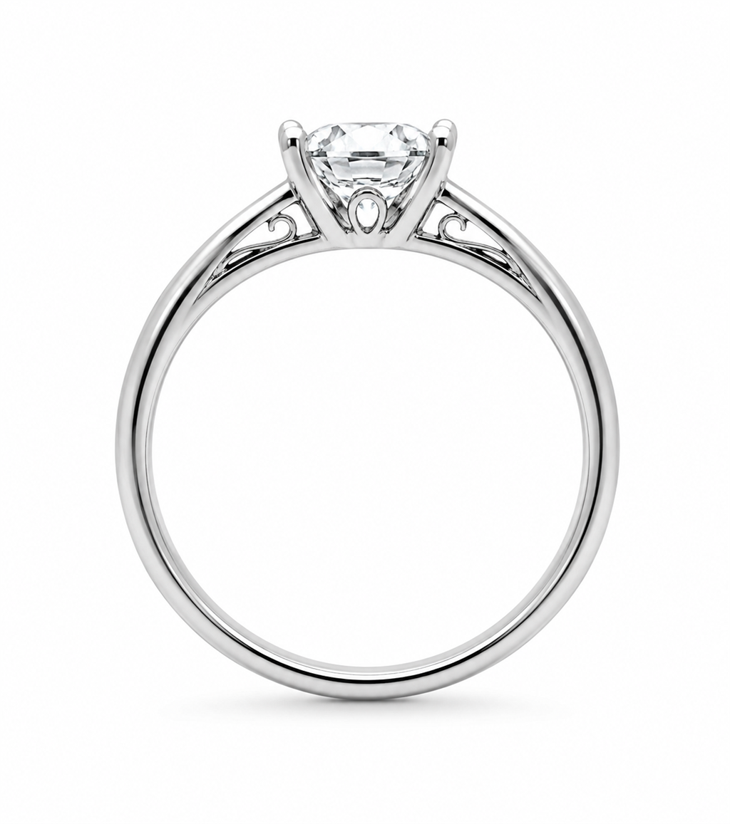 Solitare Diamond Engagement Ring White 14 Karat Gold With A 0.54 Carat Round Shape Diamond Center