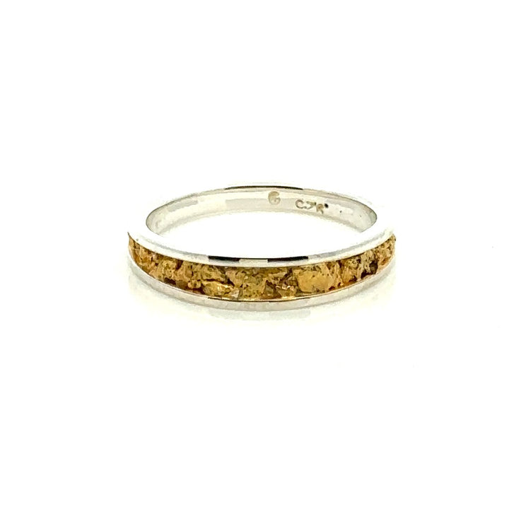 4X2mm Wide Tapered Channel Style Womans Wedding Bands With Gold Nugget Continuum Silver & Alaskan Gold Nugget White size 6