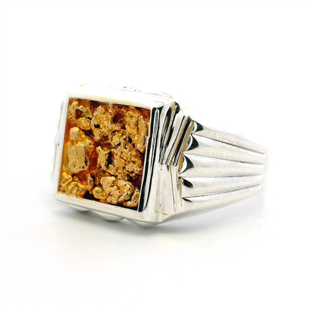 Signet Style Ring Men's Sterling Silver & Alaskan Gold Nugget Two Tone size 9