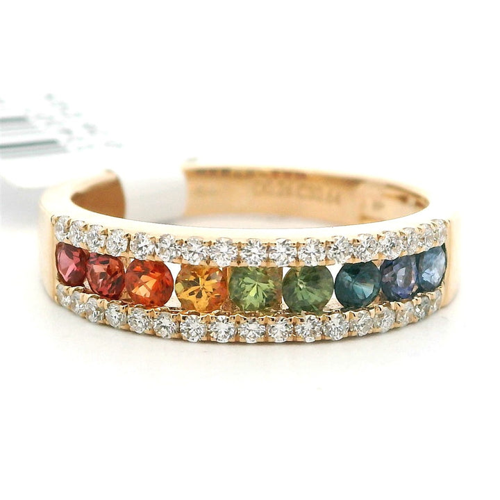 Geometric Style Colored Stone Ring 14 Karat Yellow with Sapphire & Diamond Accent size 7