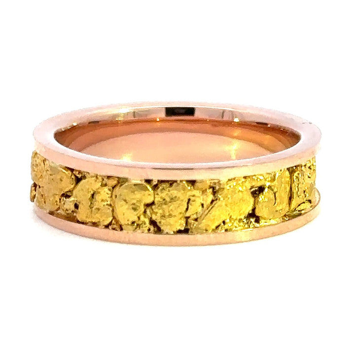 6mm Wide Straight Channel Style Mens Gold Nugget Wedding Band 14 Karat Gold Rose size 9