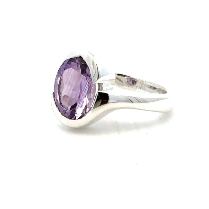 Fashion Style Rings Silver with Stones Sterling Silver White with Amethyst size 7