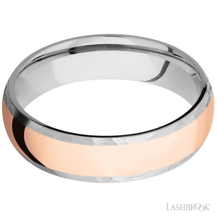 Silver & Rose Cobalt Chrome Alternative Metal Ring 6mm wide Size 8.75