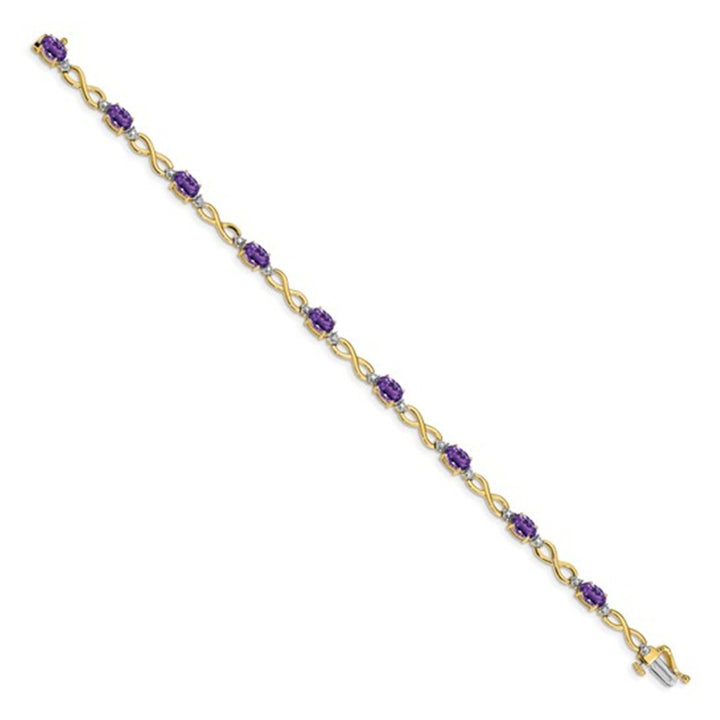 Continual Style Colored Stone Bracelet 10 Karat Gold Yellow With Amethysts & Diamonds Natural 7" Long